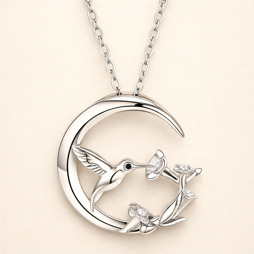 Måne Fågel Vintage Halsband med silverhänge