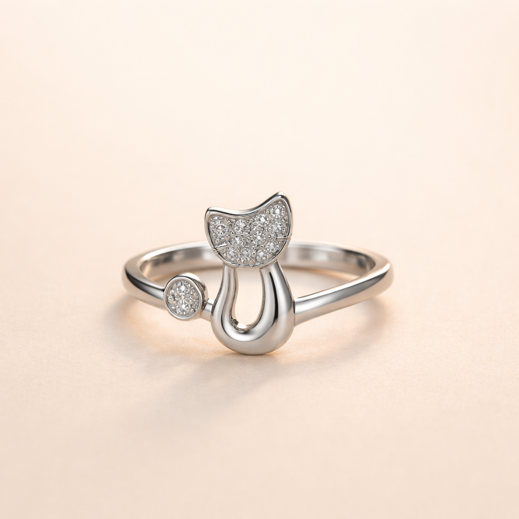 Söt Katt Öppen Ring – Cubic Zirconia