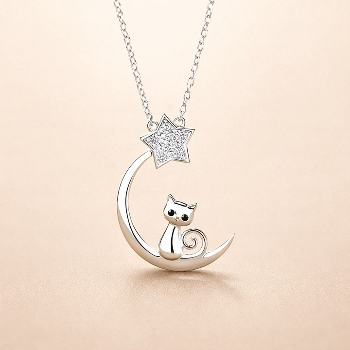 Katt Måne Stjärna Hänge i sterlingsilver