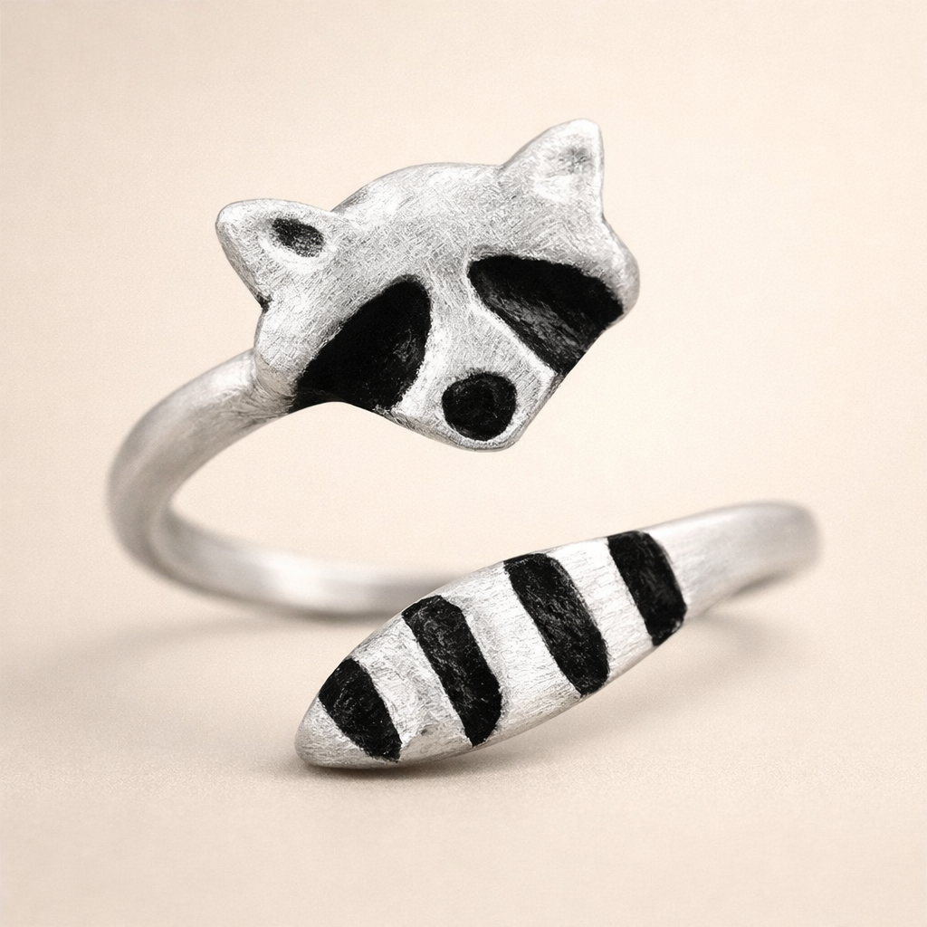 Vintage Tvättbjörn Ring Justerbar Silver