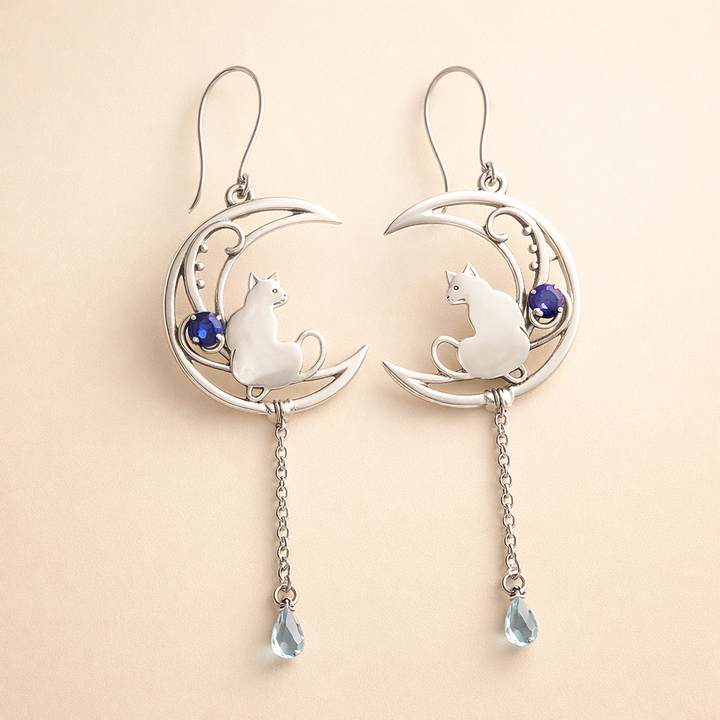 Blå Zirkonia Katt Boho-örhängen i sterlingsilver