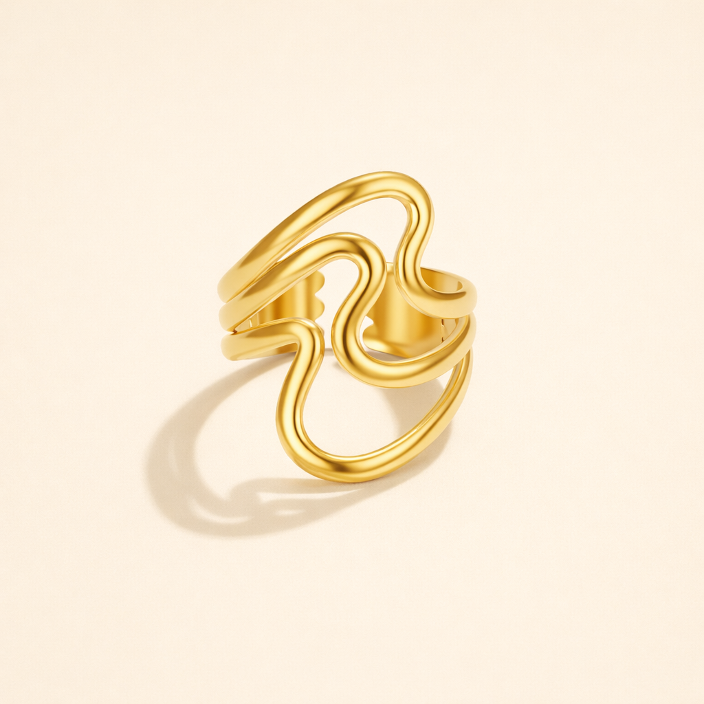 Wrap-ring i guld med vågor
