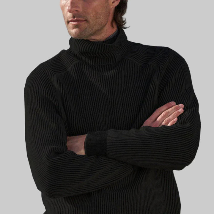Herresweater med polotrøje, elegant ensfarvet strikning