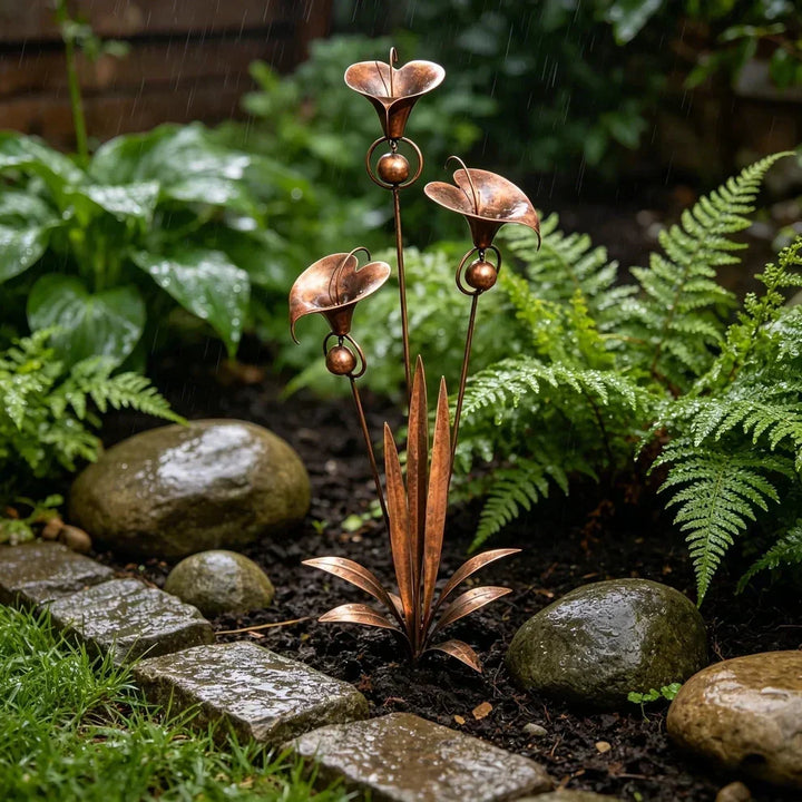 Trädgårdsstick med kopparblommor