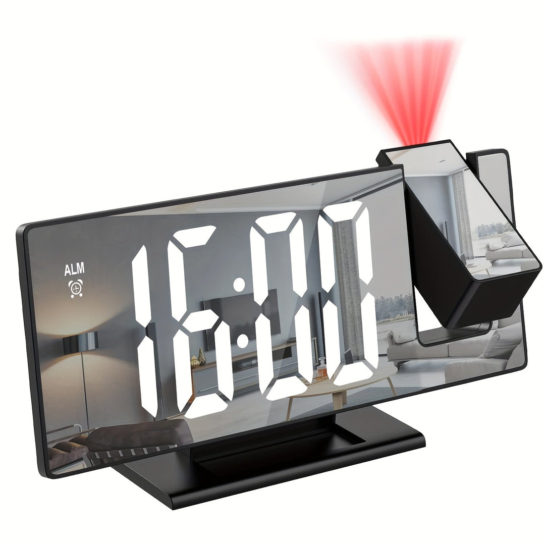 Projektorklocka med LED-projektion och justerbar 180°-projektion – Tydlig display och snoozefunktion för sovrum eller kontor