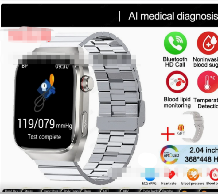 Avancerad hälsosmartklocka | EKG, blodsocker, AMOLED-skärm på 2,04" och träningsläge