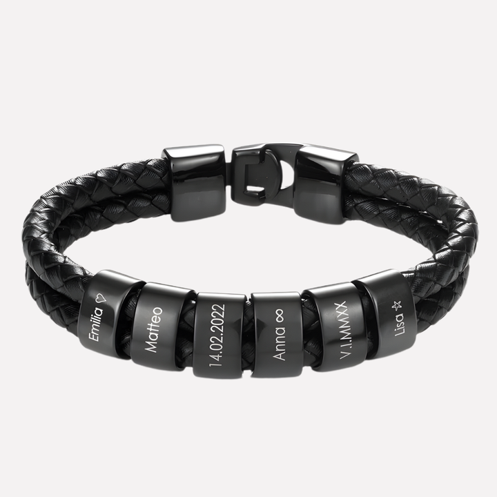 Herrars svart armband med graverade pärlor
