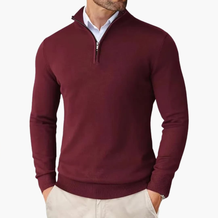 Herrpullover med kvartdragkedja och ribbad nederkant