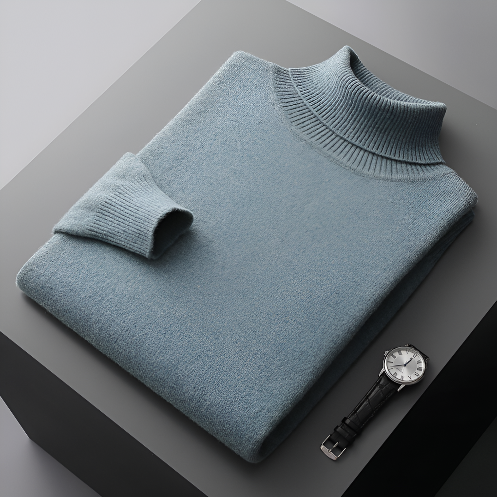 Højkvalitets cashmere-ribstrikket struktureret kravesweater til mænd