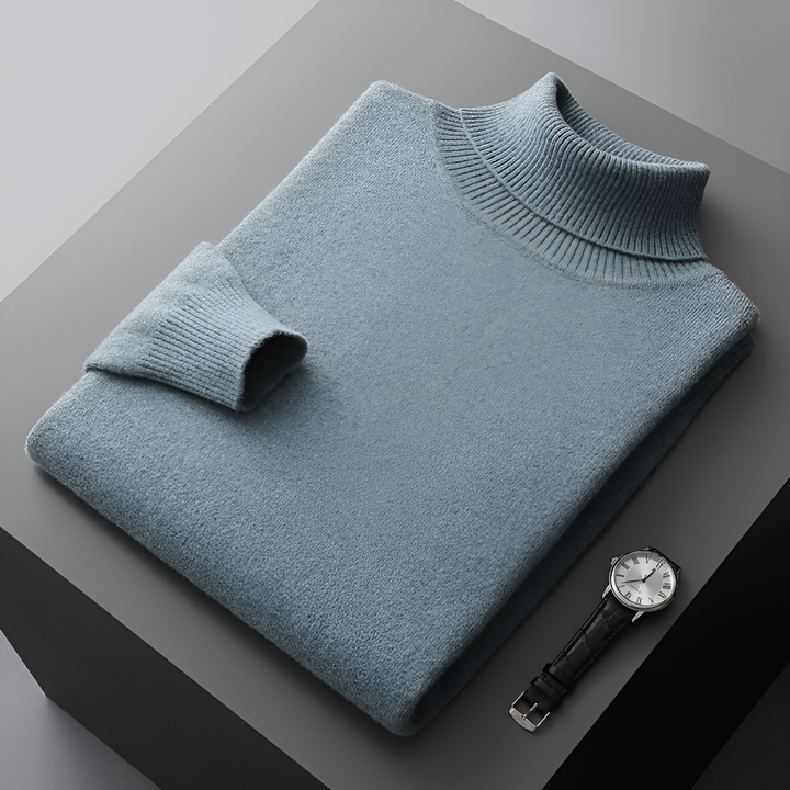 Højkvalitets cashmere-ribstrikket struktureret kravesweater til mænd