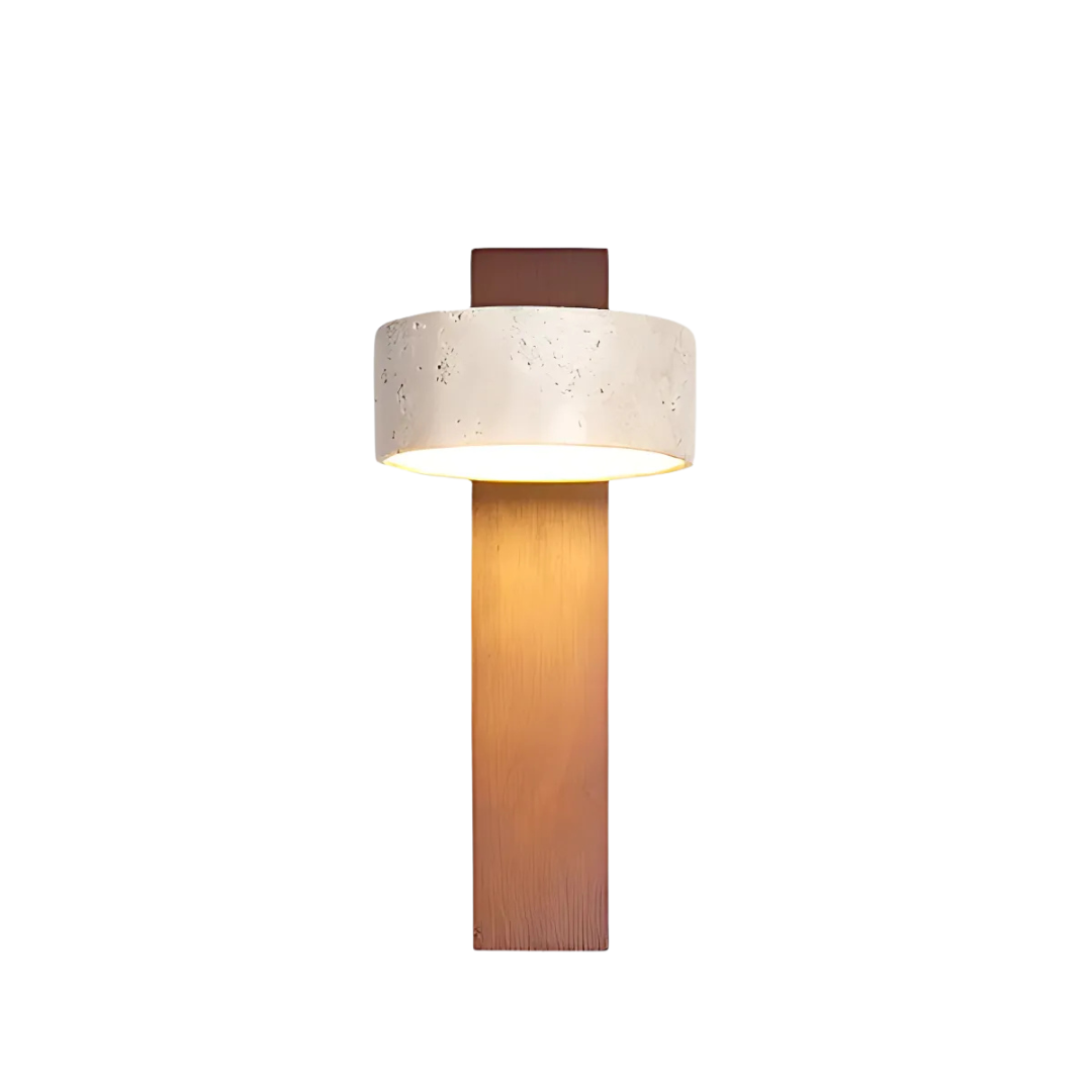 Wabi-sabi LED-vägglampa i travertin och trä med 1 ljuskälla