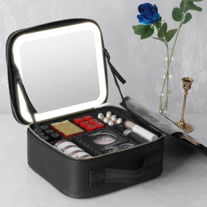 GlowLuxe LED Sminkväska | Bärbar skönhetsorganisatör med justerbar LED-spegel för en perfekt makeup