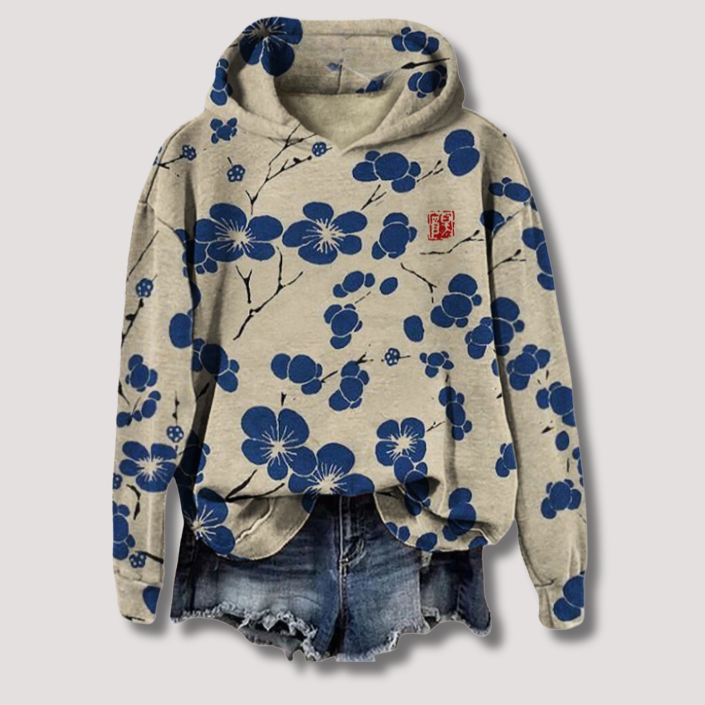 Lätt blommig tröja med huva