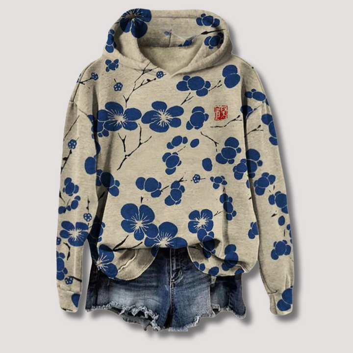 Lätt blommig tröja med huva