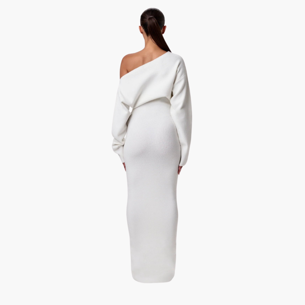 Off-Shoulder Stickad Klänning för Kvinnor – Elegant Aftonklänning