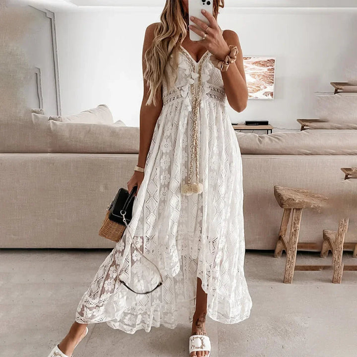Boho blonderkjole med dusker