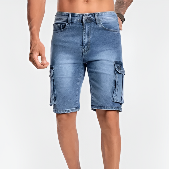 Herrshorts i denim med cargomönster