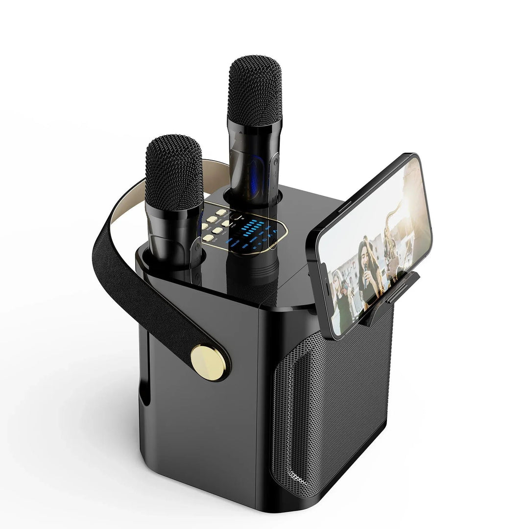 Kraftfull Bluetooth-karaokehögtalare – bärbar trådlös subwoofer-högtalare med 360° surroundljud och dubbel mikrofon