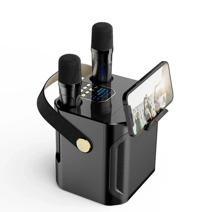 Kraftfull Bluetooth-karaokehögtalare – bärbar trådlös subwoofer-högtalare med 360° surroundljud och dubbel mikrofon