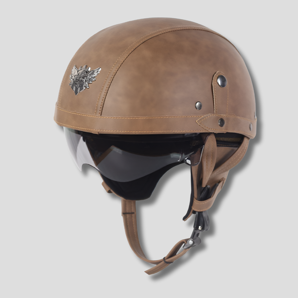 Vintage motorcykelhjälm med infällbart visir