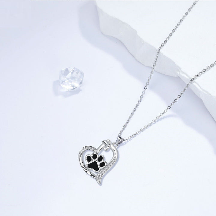 Hjärtformat Hundtassavtryck Halsband med zirkonia