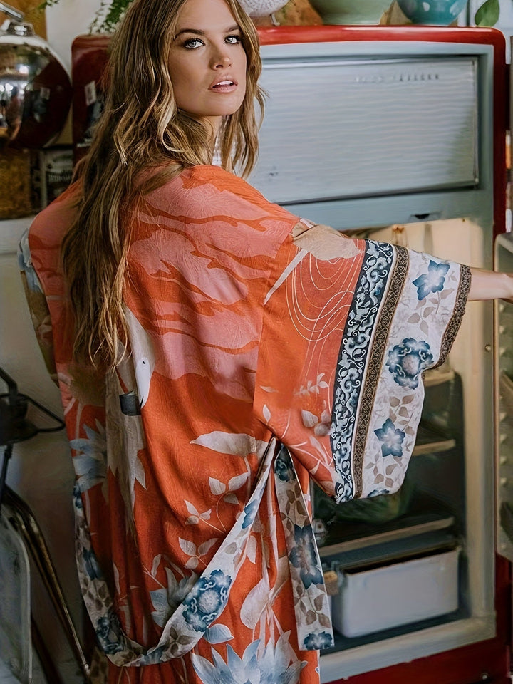 Kimono med rött blommönster - Isabella