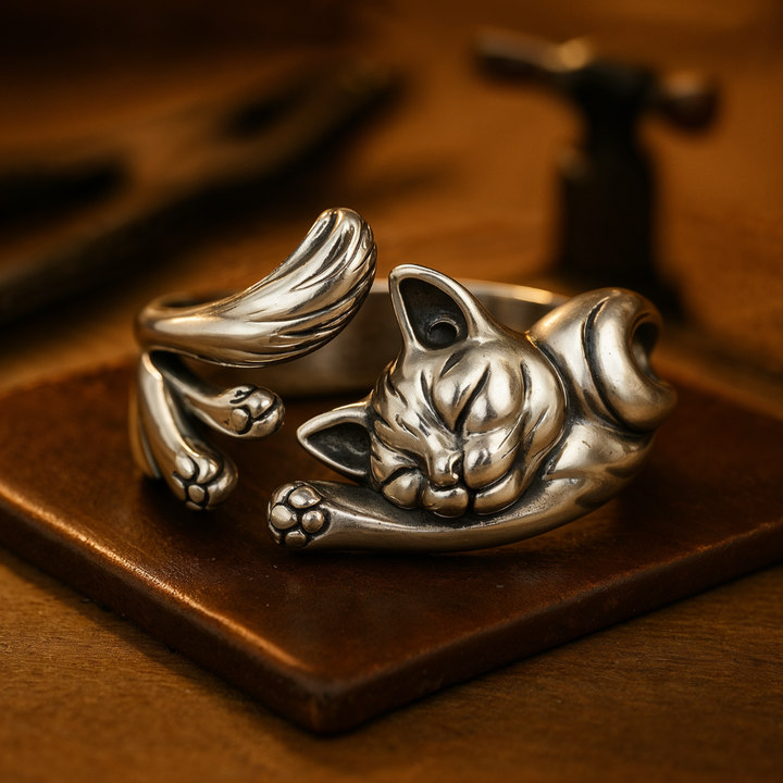 Elegant silverring med unik kattberlock