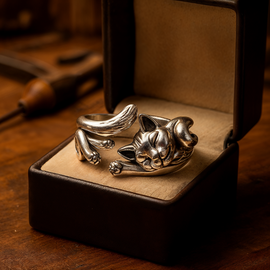 Elegant silverring med unik kattberlock