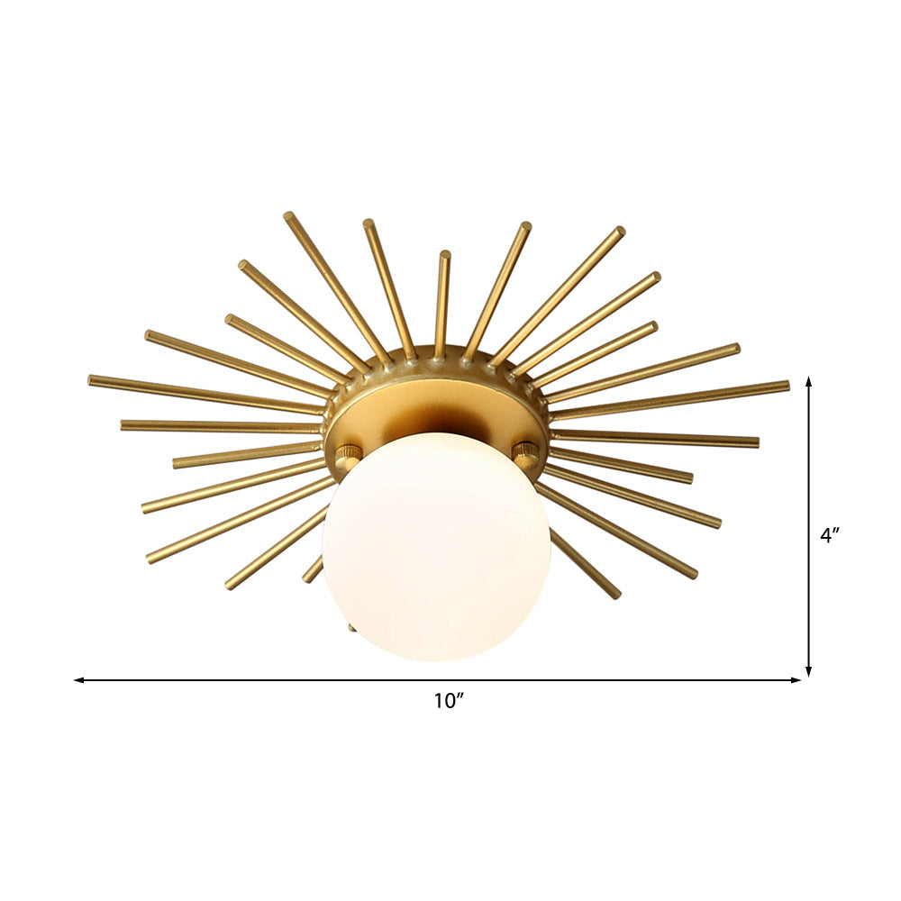 Sfärisk taklampa med matt glasskärm, minimalistisk 1-lampa, takmontering i guld
