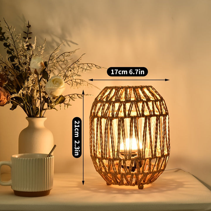 Bordslampa i boho-rotting – handgjord ljusdetalj för sovrum eller vardagsrum