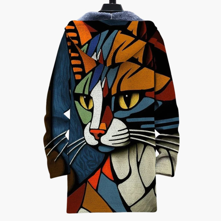 Unisex hettejakke med glidelås og kattetrykk design