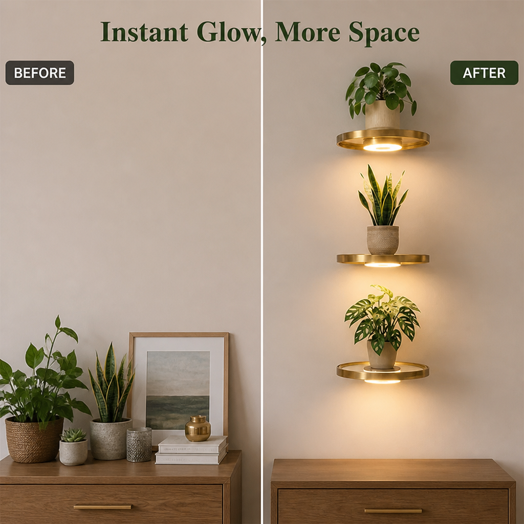 Glow-vägghylla – svävande LED-display för en mysig, ordnad look