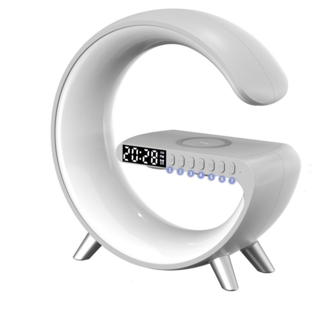 G-Formad Smart LED-Lampa med Bluetooth-högtalare och Trådlös Laddning