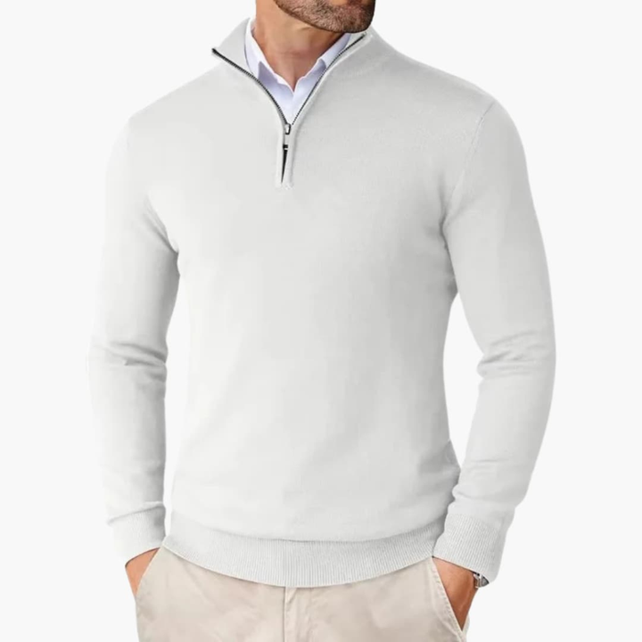 Herrpullover med kvartdragkedja och ribbad nederkant