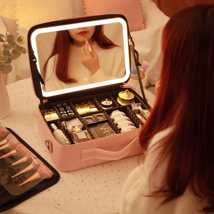 GlowLuxe LED Sminkväska | Bärbar skönhetsorganisatör med justerbar LED-spegel för en perfekt makeup
