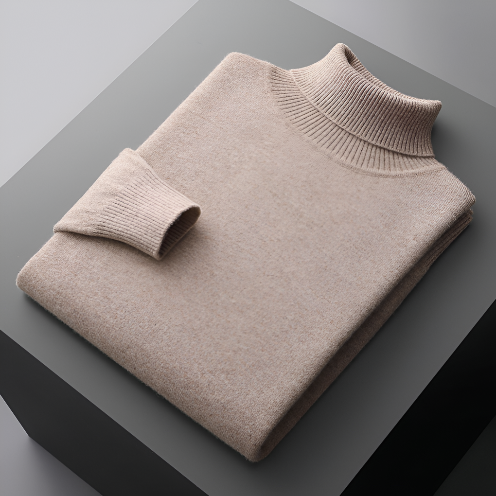 Højkvalitets cashmere-ribstrikket struktureret kravesweater til mænd
