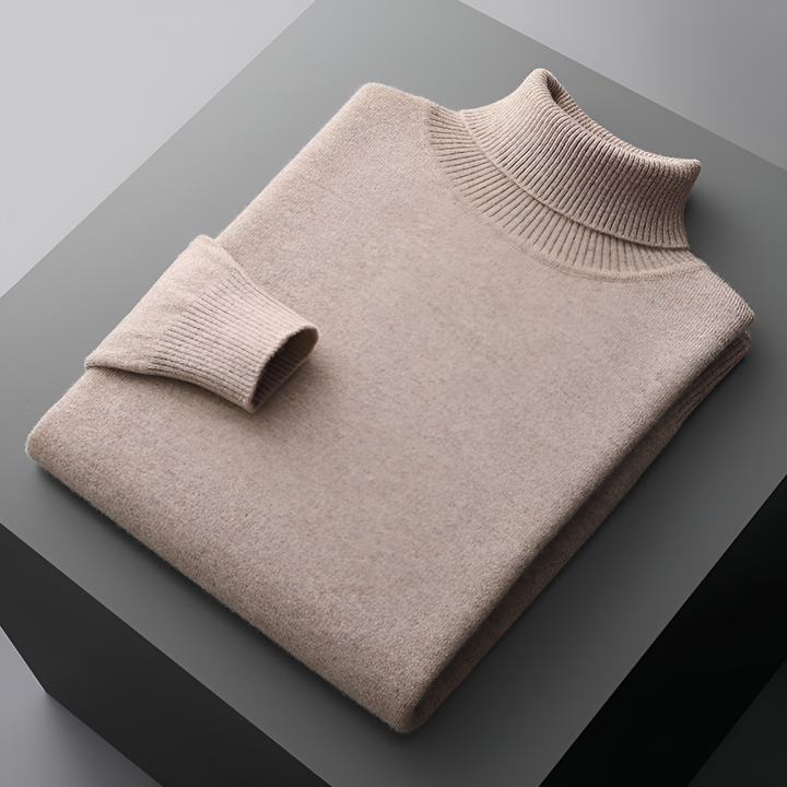 Højkvalitets cashmere-ribstrikket struktureret kravesweater til mænd