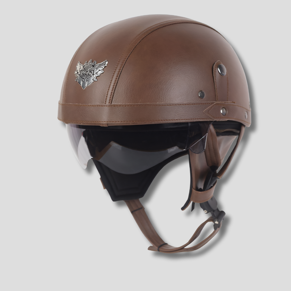 Vintage motorcykelhjälm med infällbart visir