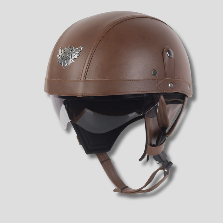 Vintage motorcykelhjälm med infällbart visir