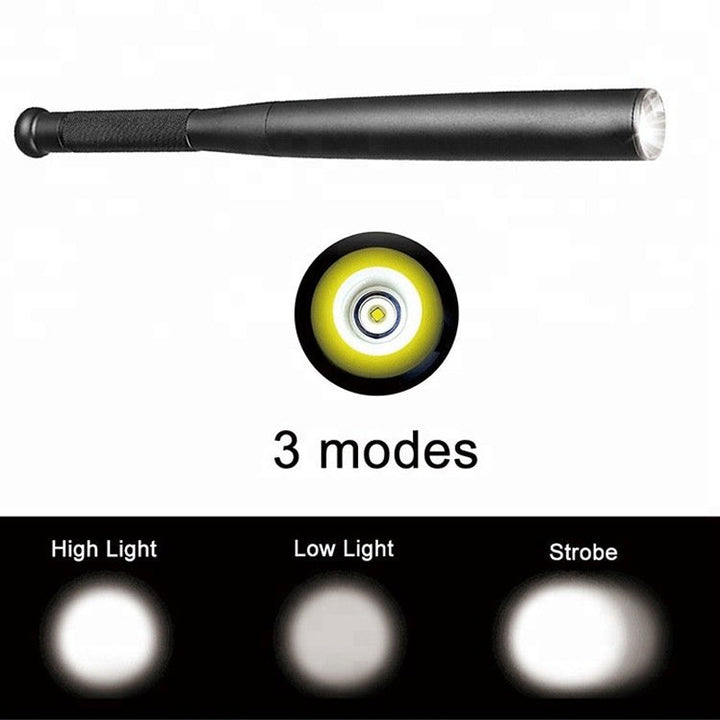 LED-ficklampa formad som ett basebollträ | Aluminiumlegering, 3 belysningslägen | För nödsituationer och allmänt bruk