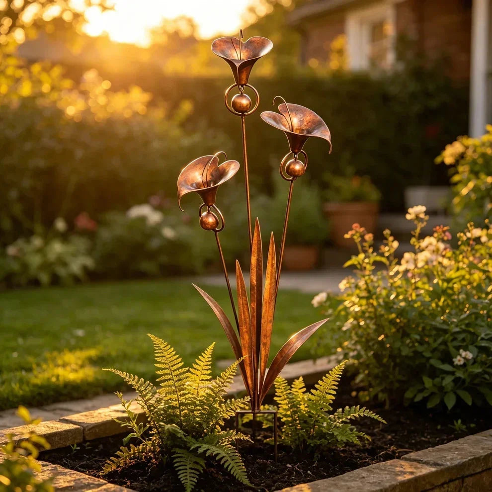 Trädgårdsstick med kopparblommor