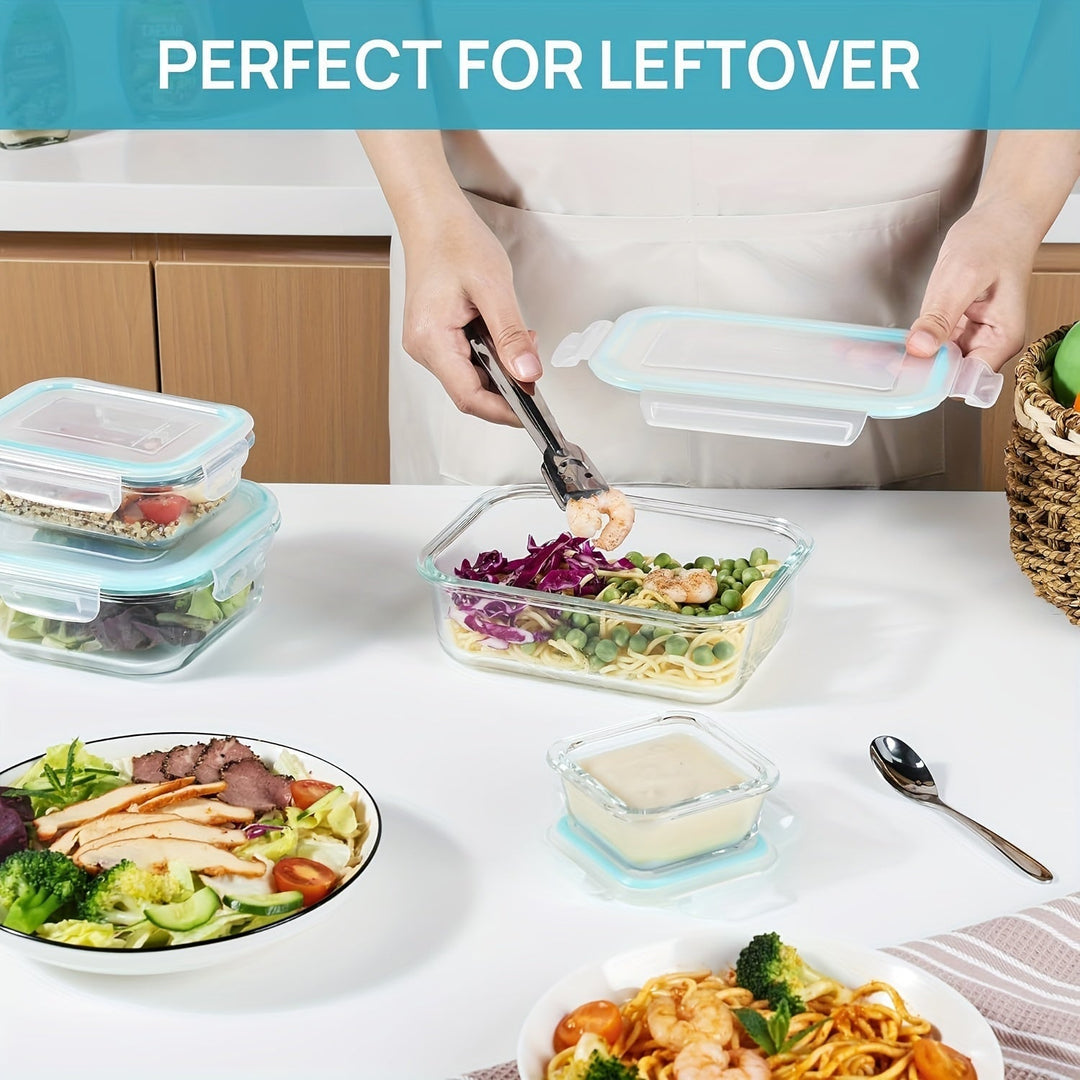 Set med 8 glasbehållare för mat – Bentolådor för matlagning, lufttäta, med läckagesäkra lock, lämpliga för mikrovågsugn, ugn, frys och diskmaskin, BPA-fria