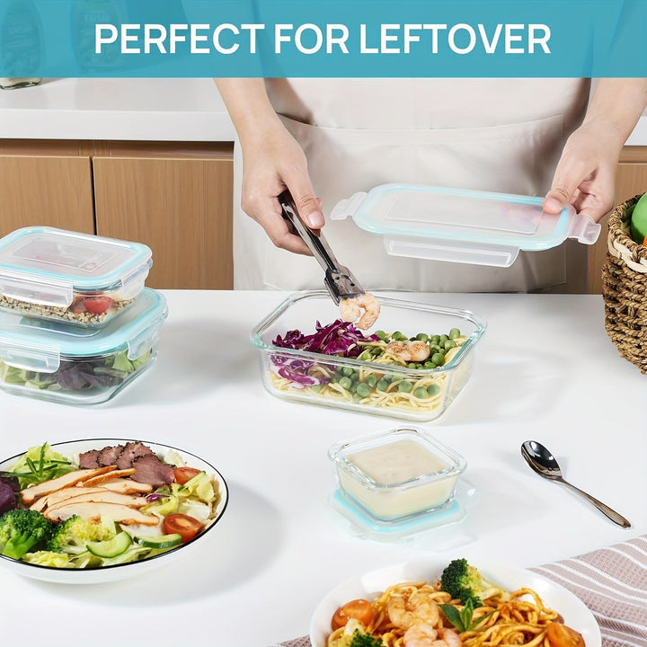 Set med 8 glasbehållare för mat – Bentolådor för matlagning, lufttäta, med läckagesäkra lock, lämpliga för mikrovågsugn, ugn, frys och diskmaskin, BPA-fria