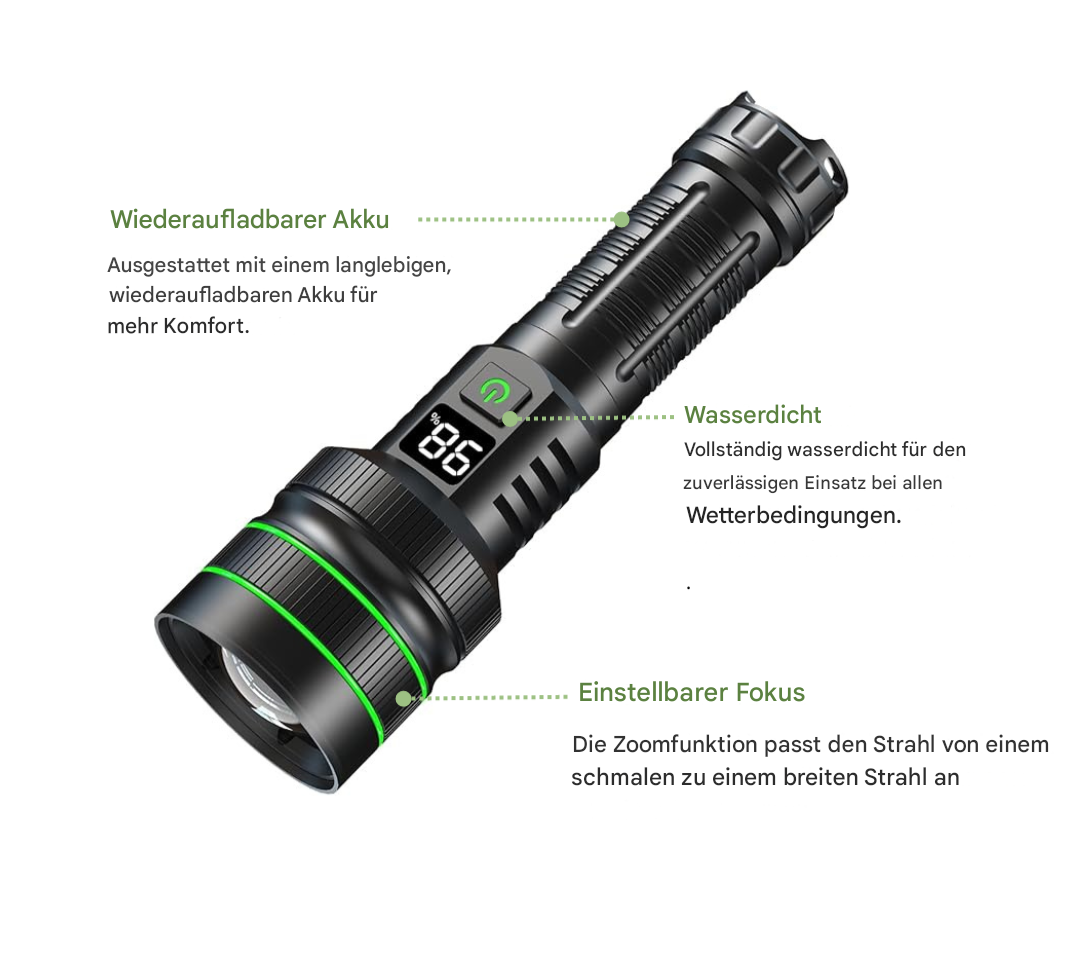 Extremt Ljusstark och Zoombar LED-Ficklampa - PowerBeam