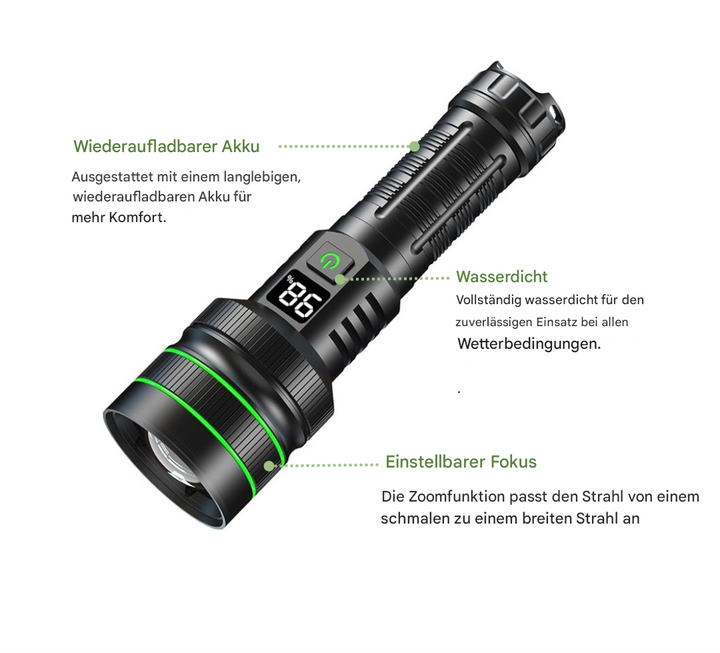 Extremt Ljusstark och Zoombar LED-Ficklampa - PowerBeam