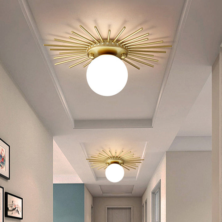 Sfärisk taklampa med matt glasskärm, minimalistisk 1-lampa, takmontering i guld
