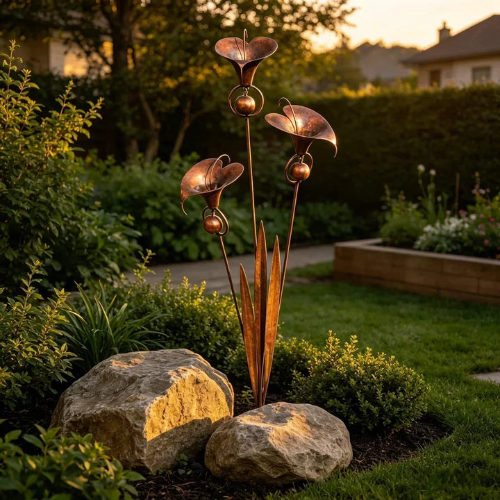 Trädgårdsstick med kopparblommor