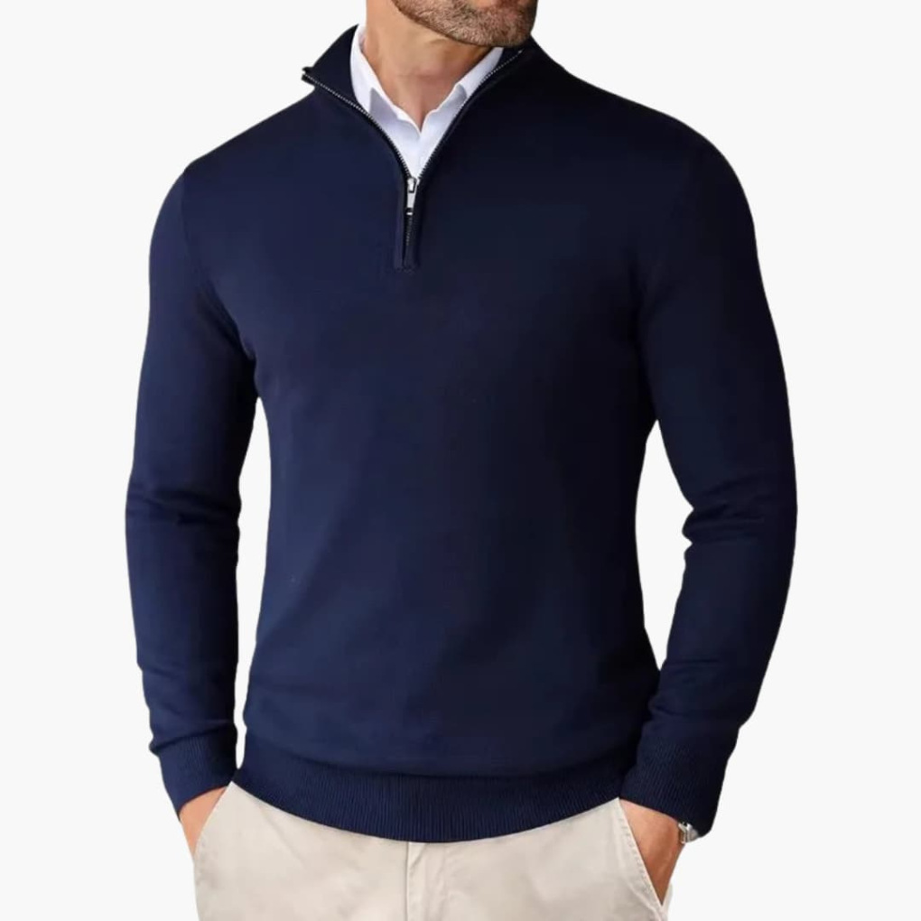 Herrpullover med kvartdragkedja och ribbad nederkant