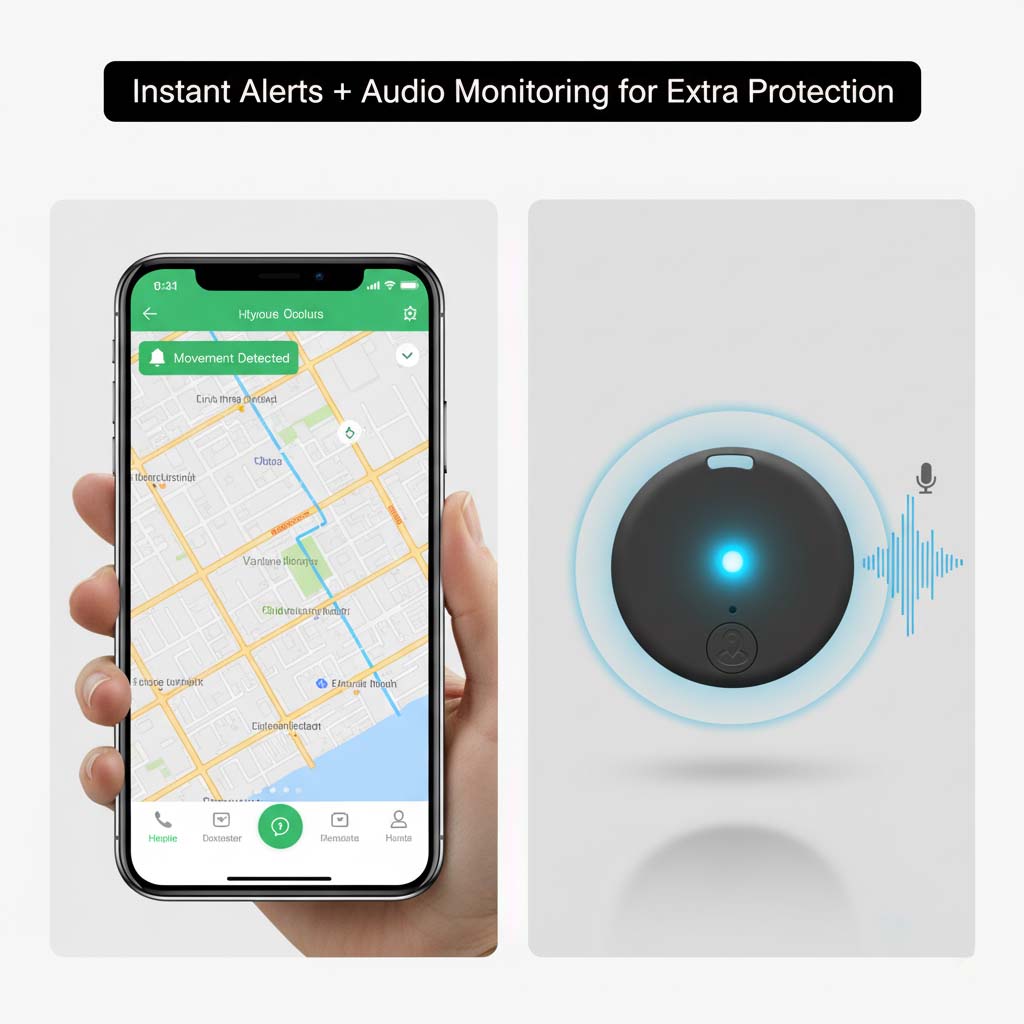 Magnetisk mini-GPS-tracker med realtidsposition, rörelselarm och ljudövervakning