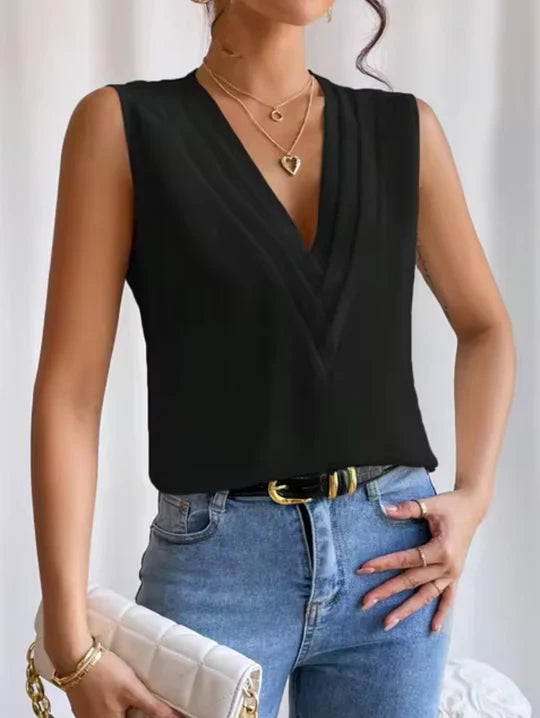 Elegantti hihaton V-kaula-aukkoinen paita